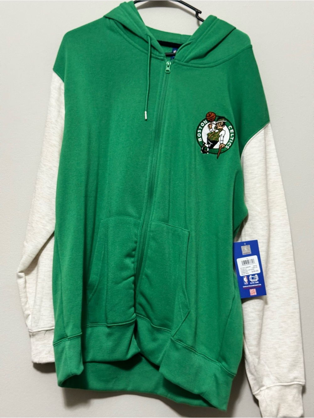 Green & Cream Men’s Zip-Up Hoodie Jacket XL